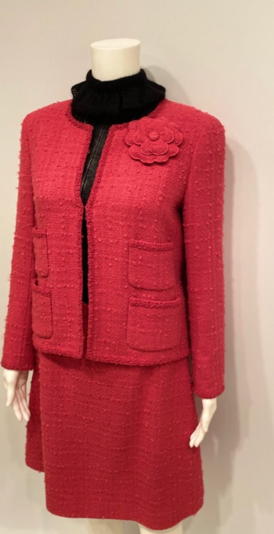 Chanel 09A, 2009 Fall Rose Color Skirt Suit with matching Camellia