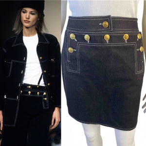 Rare Vintage Collectors 94P, 1994 Spring Chanel Black Denim mini Skirt FR 36 US 4