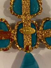 Load image into Gallery viewer, 1989 Collection 28 Large Vintage Chanel CC Turquoise Stone Gold Plated Cross