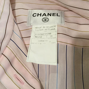 Vintage Chanel 02P, 2002 Spring pink brown pinstripe Cotton Sleeveless Blouse Tunic Top FR 36 US 6