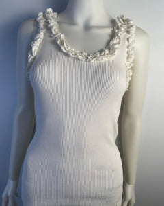 Chanel 05C 2005 Cruise Ivory White Cotton Ribbed Camisole Blouse Top FR 40 US 4/6
