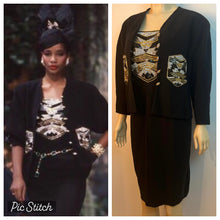 Load image into Gallery viewer, Rare Chanel 1985 Runway Haute Couture Crystal Embellished 2 Piece Dress Jacket Set