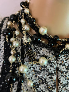 RARE Chanel 100th Anniversary 2010 Cruise 10C Black White Gold Pearl Coco Figure Sautoir 3 Strand Long Necklace