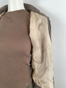 99P, 1999 Spring Vintage Chanel brown 4 piece Outfit Dress Set Jacket Skirt Blouse FR 38 US 4/6