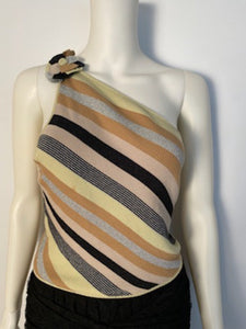 Chanel 01P, 2001 Spring Camellia ribbed shoulder striped top blouse FR 38