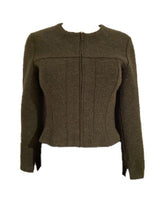 Load image into Gallery viewer, NWT Vintage 99A, 1999 Fall Chanel Identification olive green boiled wool short jacket FR 36 US 4