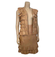 Load image into Gallery viewer, Vintage Chanel 01A, 2001 Fall Ruffle Beige Tan Leather Skirt Vest Dress Suit Set FR 36 US 4/6