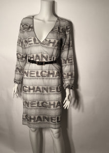 Vintage Chanel 05P, 2005 Spring Cotton Tunic Swim Cover Up Logo Dress FR 38 US 4/6