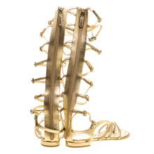 Load image into Gallery viewer, Chanel 15P 2015 Spring Gold Leather Gladiator Strap Sandals with stones EU 39.5