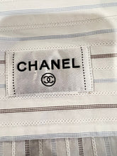 Load image into Gallery viewer, Chanel White Sleeveless Cotton Striped Collar Button Down Top Blouse US 4/6