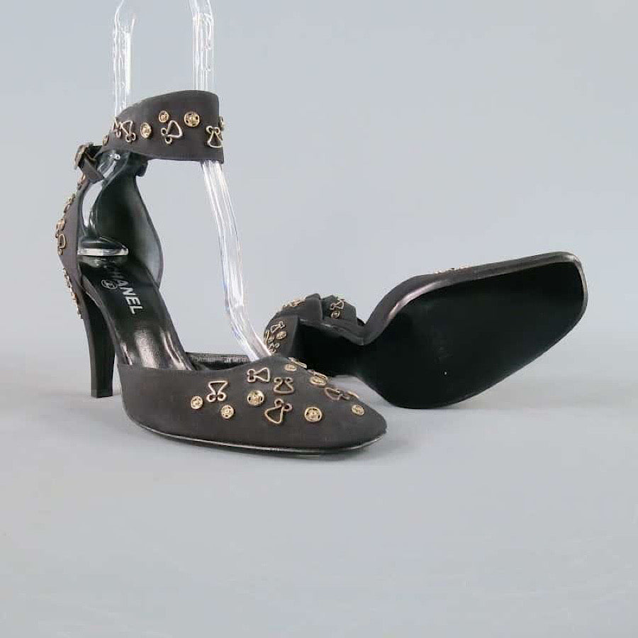 Chanel Black Patent Leather Ankle Strap Shoe