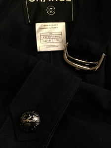 Chanel Vintage 08C Cruise Resort Navy Blue Belted Trench Coat Jacket FR 50 US 14/16