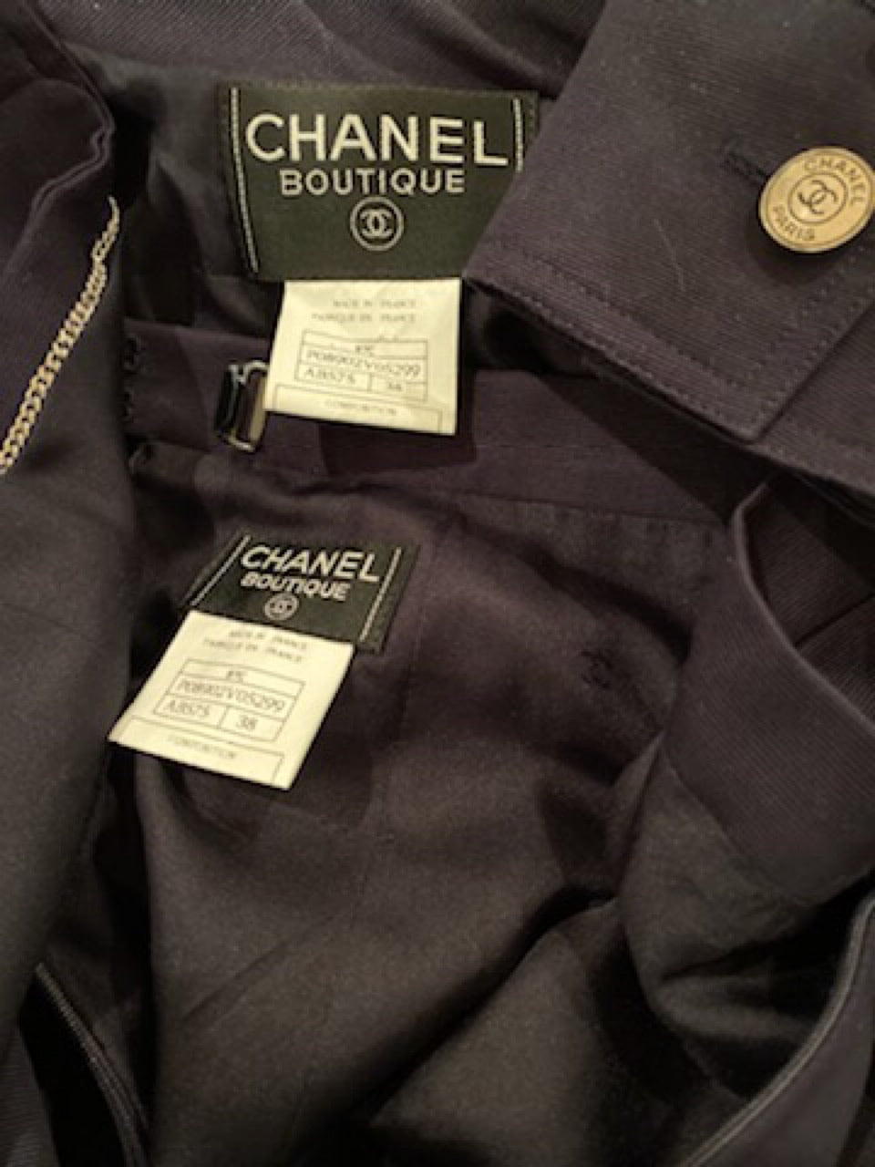 HelensChanel 97C 1997 Cruise Chanel Vintage Dark Navy Fitted Skirt Jacket Suit Set FR 38 US 2/4