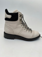 Load image into Gallery viewer, Chanel Black White Logo Lace Up Fall Winter Combat ankle Boots EU 36.5 US 6