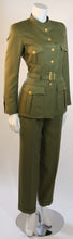 Load image into Gallery viewer, 96A, 1996 Fall Vintage Chanel Rare Military Olive Green Belted Jacket Pant Suit Set FR 36