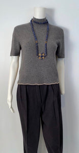 Chanel Vintage 98A, 1998 Fall Cashmere Gray unique pearl and chain trim sweater top blouse FR 36 US 4