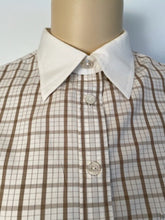 Load image into Gallery viewer, Vintage Chanel Brown Plaid Collar CC Logo Boyfriend Top Blouse US 12
