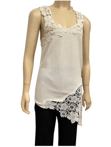 Chanel 11P 2011 Spring Floral Cotton Crochet White Asymmetrical Blouse Top  FR 36 US 4