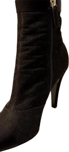 Chanel Black Sparkle Bootie Metal logo Heel Boots EU 38.5 US 8