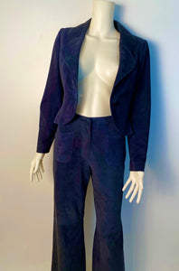 Vintage Chanel 02C 2002 Resort Cruise Lightweight suede navy blue Jacket Pants Suit Set FR 34 US 2/4