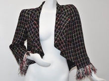 Load image into Gallery viewer, Chanel 11P, 2011 Spring Black Multicolor Tweed Ostrich Feather Trim Blazer Dress Cardigan Jacket FR 38 US 4/6