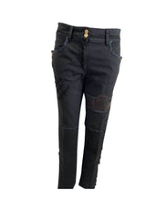 Load image into Gallery viewer, Chanel Runway 12P, 2012 Spring black with leather patchwork Denim Jeans Pants FR 38 US 4