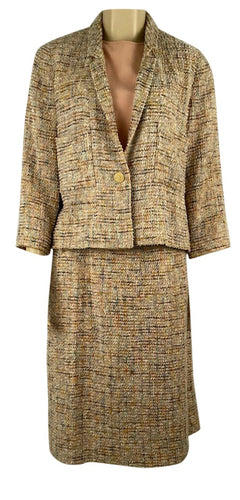 Vintage Chanel Tweed Multicolor Suit Jacket Set US 12