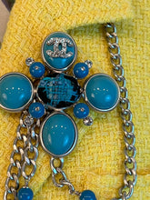 Load image into Gallery viewer, Chanel 07A 2007 Fall Turquoise Multi-Strand Tweed Crystal CC Silver Metal Necklace/Belt/Pin/Brooch