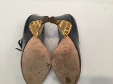 Load image into Gallery viewer, Chanel Navy Blue Patent Leather Quilted Gold Mary Jane Wedge Strap Heels 07A 2007 Fall Novelty Buckled Pumps EU 38 US 7/7.5