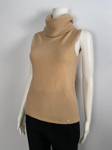 Chanel 00A 2000 Fall Light Brown Beige Turtleneck Sweater Blouse FR 40 US 4/6