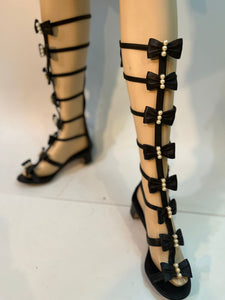 Chanel 16S 2016 Summer Tall Gladiator Sandals w Leather Bows and Pearl –  HelensChanel