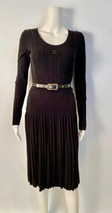 Chanel 05A Black Long Sleeve Ribbed CC Logo Sweater Dress FR 38 US 4/6
