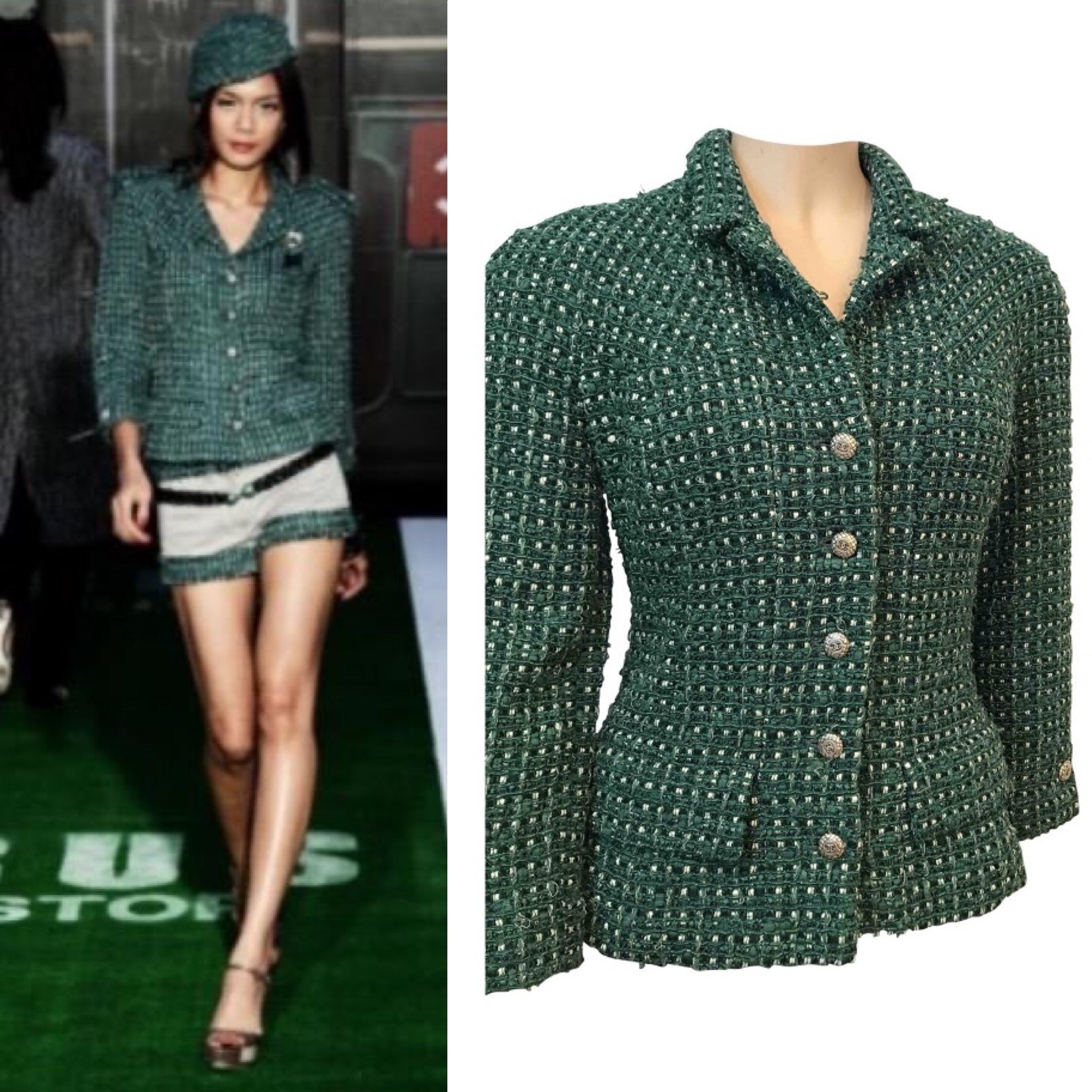 Chanel 06C Cruise Resort Green Tweed wool knit Jacket Blazer FR 38 US 6