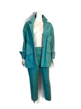 Load image into Gallery viewer, 92P, 1992 Spring Chanel Green Denim 2 piece Jacket Pant Suit Oversized FR 34 US 4/6/8