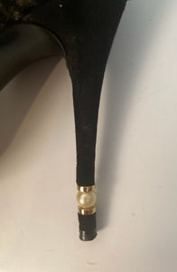 Chanel short boot bootie black lace mesh pearl high heels EU 41 US 10