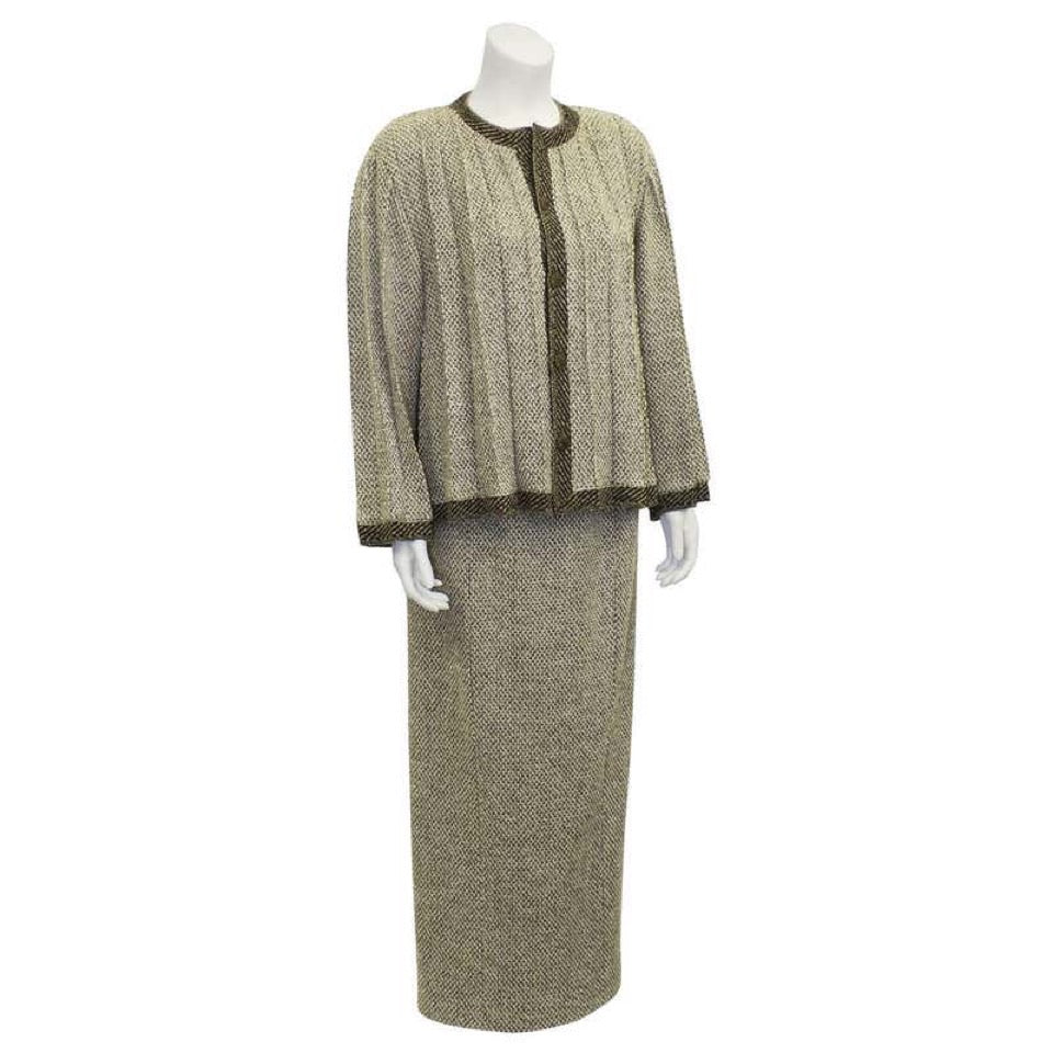HelensChanel Chanel Vintage 98A, 1998 Fall Tweed Pleated Beige Taupe Jacket Maxi Skirt Set US 4/6