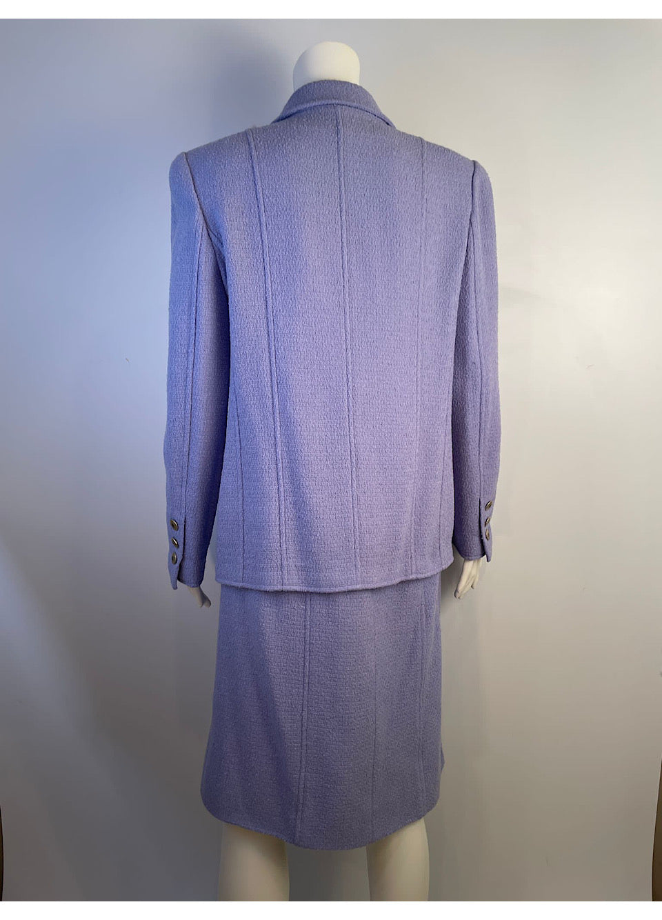 HelensChanel Rare Chanel 98P 1998 Spring Vintage Lilac Double Breasted Jacket Skirt Suit FR 44 US 10