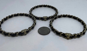 Chanel 12P 2012 Spring Set of 3 Chain Leather CC Brown Bracelet Bangles
