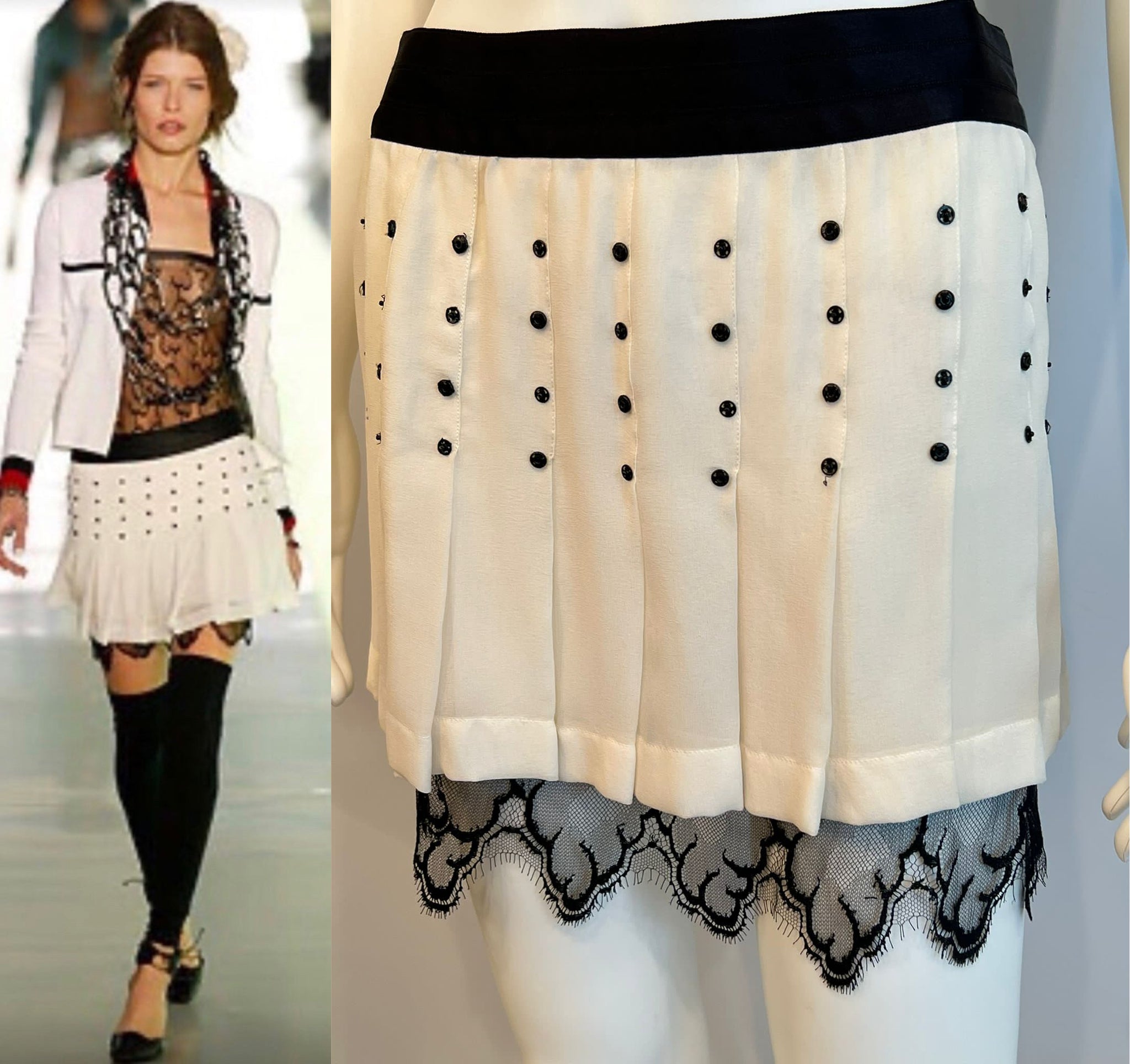 Chanel 2003 Fall 03A Snap Collection White Black Silk Mini Skirt
