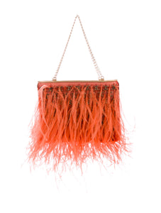 Rare Chanel Orange Crystal CC Ostrich Feather Purse Clutch Handbag