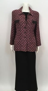 95P, 1995 Spring Vintage Chanel Pink Black Boucle Wool Tweed Dress Jacket Blazer US 6