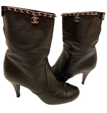 Load image into Gallery viewer, Chanel Black Leather Mid Length Calf CC Chain Logo Boots EU 39.5 US 8.5/9