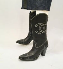 Load image into Gallery viewer, Chanel Black Cowboy Western Boots EU 38.5 US 7.5