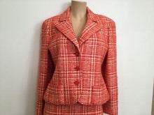 Load image into Gallery viewer, 97P, 1997 Spring Vintage Chanel Boutique Orange Plaid Wool Tweed Jacket Blazer Skirt Suit Set US 8/10