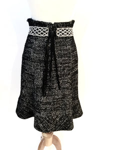 Vintage Chanel 02A, 2002 Fall Crystal Belted Dark Navy/White High Waist Skirt FR 40 US 2/4/6