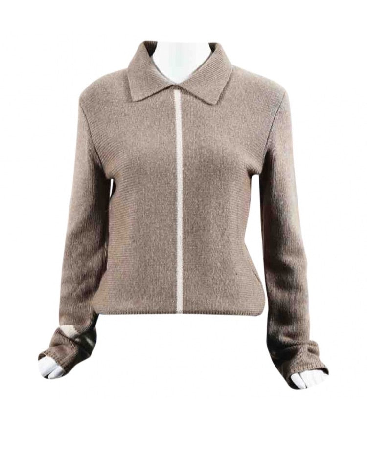 Vintage Chanel 99A 1999 Fall pullover collar wool cashmere sweater taupe brown FR 34 US 2/4