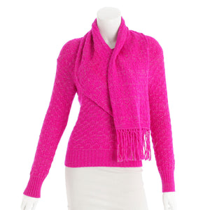 Chanel 2012 Fall 12A Pink Fuchsia Sweater w attached Scarf FR 34