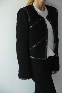 Chanel 2003 Fall 03A Snap Collection black Cropped Boucle Tweed Jacket FR 42 US 4/6/8