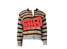 Load image into Gallery viewer, 96A, 1996 Fall Chanel vintage gray peach striped cashmere cardigan FR 44