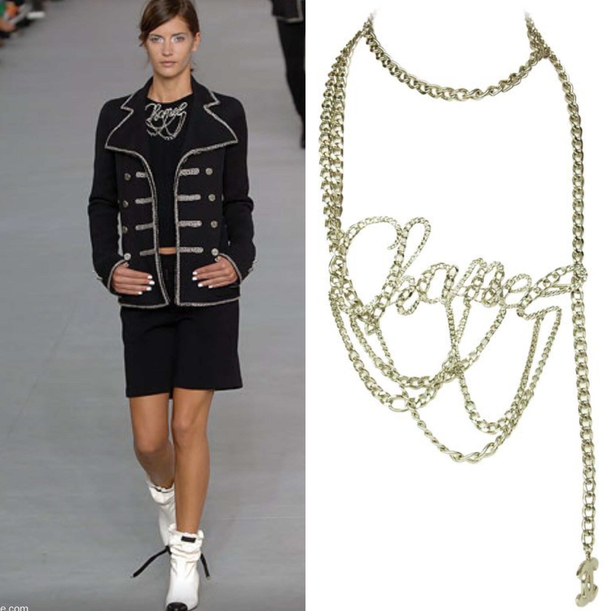 Rare 06C, 2006 Cruise Chanel Cursive Letters Multi Strand Silver Tone Belt Necklace 38” Long